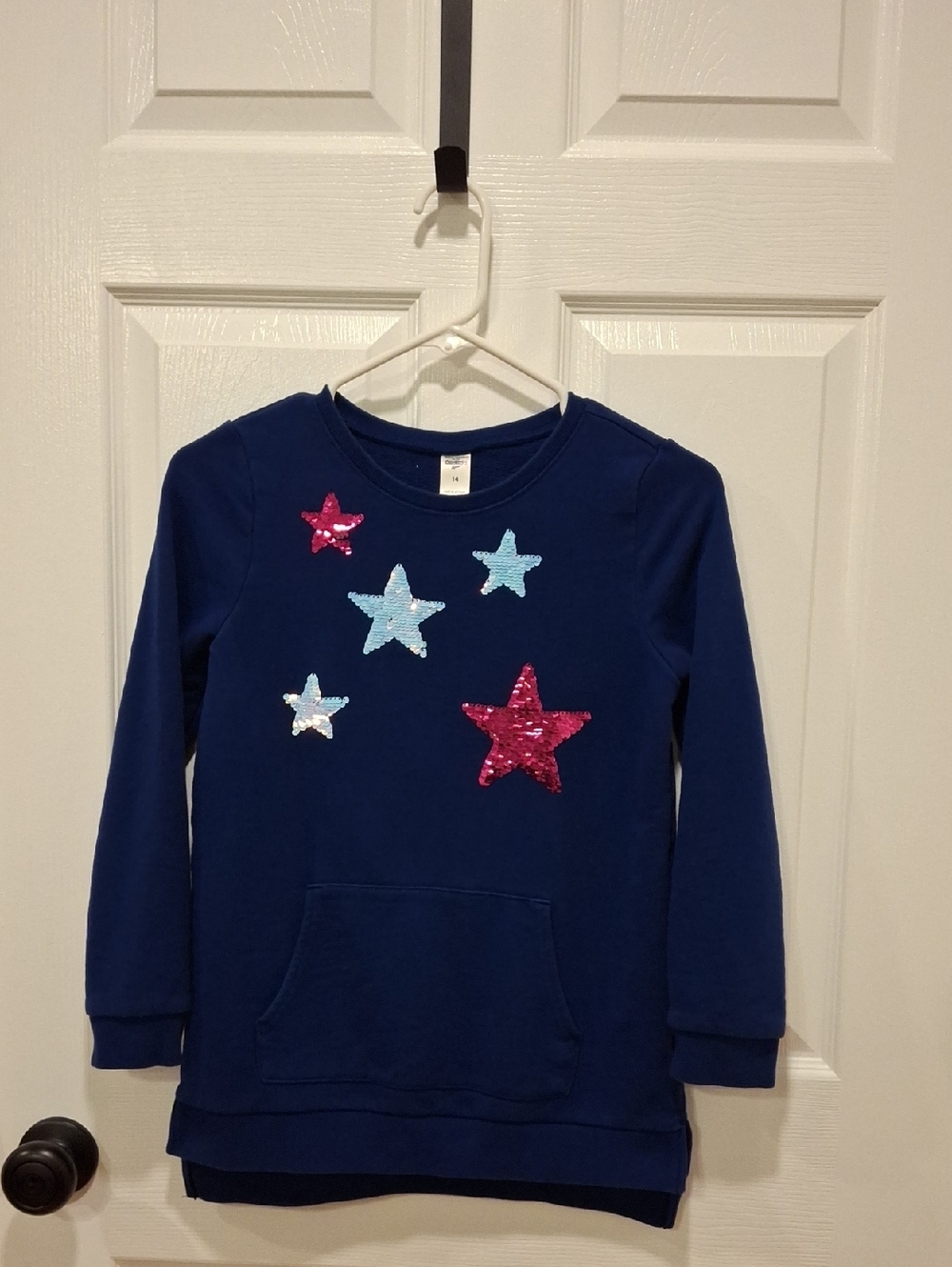 OshKosh B'gosh Navy Sequin Star Pullover. Size 14(fits 10-12)